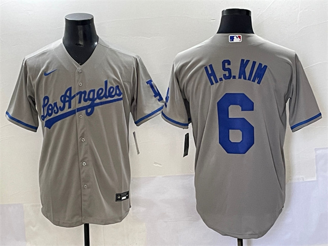 Men's Los Angeles Dodgers #6 H.S.Kim Grey Cool Base Stitched Baseball Jersey