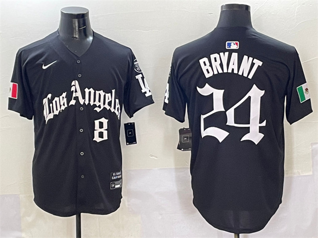 Men's Los Angeles Dodgers Front #8 Back #24 Kobe Bryant Black Mexico 2025 LA Gothic Style With Fernando Patch Vapor Premier Limited Stitched Baseball Jersey
