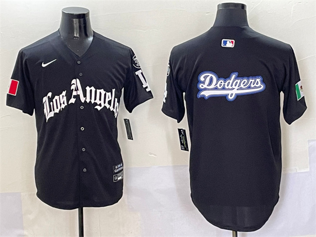 Men's Los Angeles Dodgers Team Big Logo Black Mexico 2025 LA Gothic Style With Fernando Patch Vapor Premier Limited Stitched Baseball Jersey 003