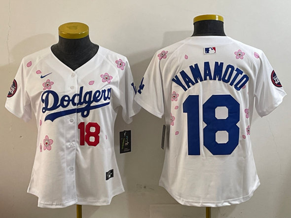 Men's Los Angeles Dodgers #18 Yoshinobu Yamamoto White 2025 Tokyo Series Limited Stitched Baseball Jersey