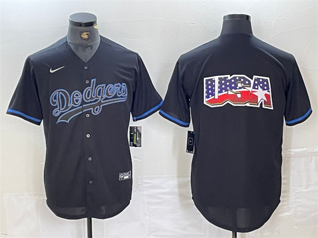 Men's Los Angeles Dodgers Team Big Logo Black Fashion Stitched Baseball Jersey 001