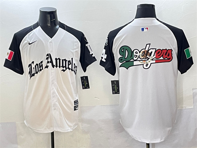 Men's Los Angeles Dodgers Team Big Logo White  Black Mexico 2025 LA Gothic Style With Fernando Patch Vapor Premier Limited Stitched Baseball Jersey