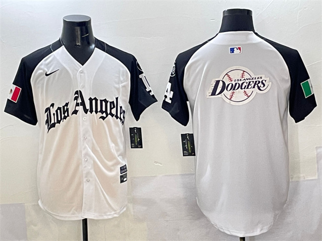 Men's Los Angeles Dodgers Team Big Logo White Black Mexico 2025 LA Gothic Style With Fernando Patch Vapor Premier Limited Stitched Baseball Jersey