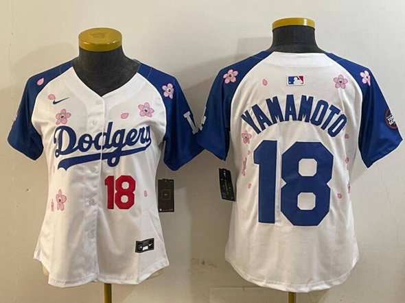 Men's Los Angeles Dodgers #18 Yoshinobu Yamamoto White Royal 2025 Tokyo Series Limited Stitched Baseball Jersey