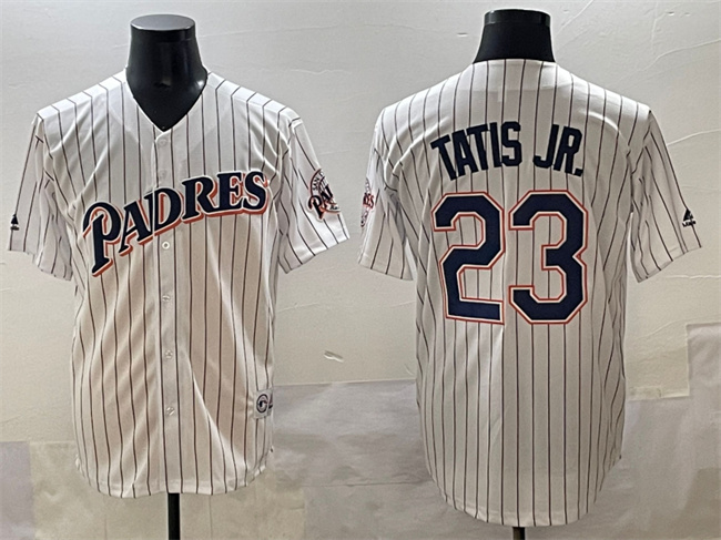Men's San Diego Padres #23 Fernando Tatis Jr. White Throwback With Patch Cool Base Stitched Jersey