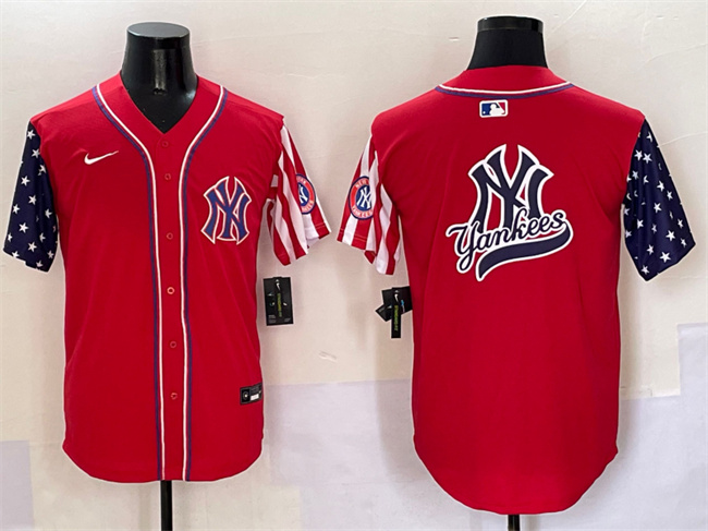 Men's New York Yankees Team Big Logo Red American Style Limited Stitched Baseball Jersey 002
