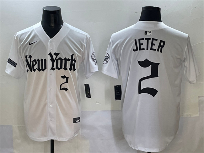 Men's New York Yankees #2 Derek Jeter White 'Gothic Legacy Edition' Vapor Premier Limited Stitched Baseball Jersey