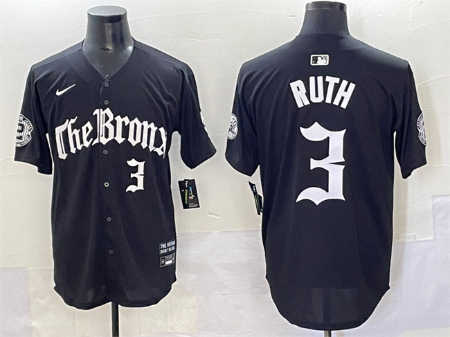 Men's New York Yankees #3 Babe Ruth Black 'Gothic Legacy Edition' Vapor Premier Limited Stitched Baseball Jersey
