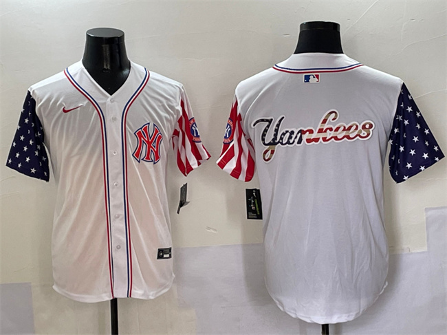 Men's New York Yankees Team Big Logo White American Style Limited Stitched Baseball Jersey 003