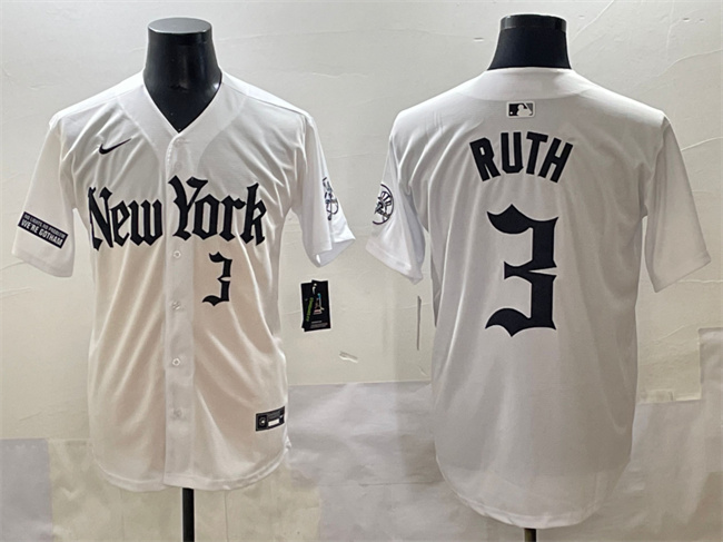 Men's New York Yankees #3 Babe Ruth White 'Gothic Legacy Edition' Vapor Premier Limited Stitched Baseball  Jersey