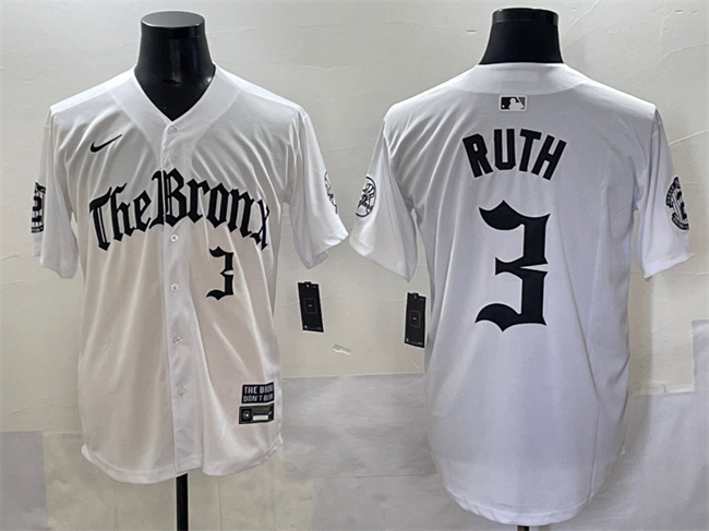 Men's New York Yankees #3 Babe Ruth White 'Gothic Legacy Edition' Vapor Premier Limited Stitched Baseball Jersey