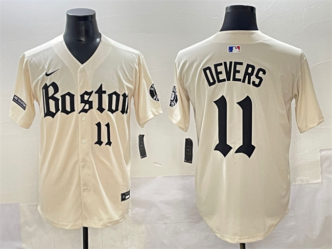Men's Boston Red Sox #11 Rafael Devers Cream Gothic Vapor Limited Stitched Baseball Jersey