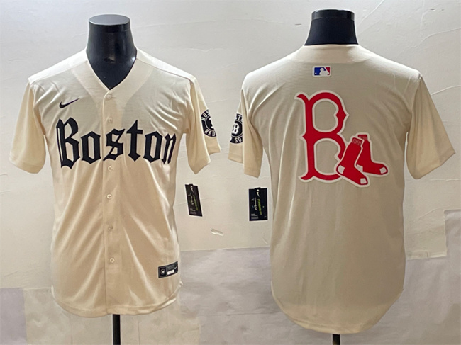 Men's Boston Red Sox Team Big Logo Cream Gothic Vapor Limited Stitched Baseball Jersey