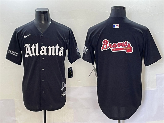 Men's Atlanta Braves Black Team Big Logo Gothic South X Outkast Edition Vapor Limited Stitched Baseball Jersey
