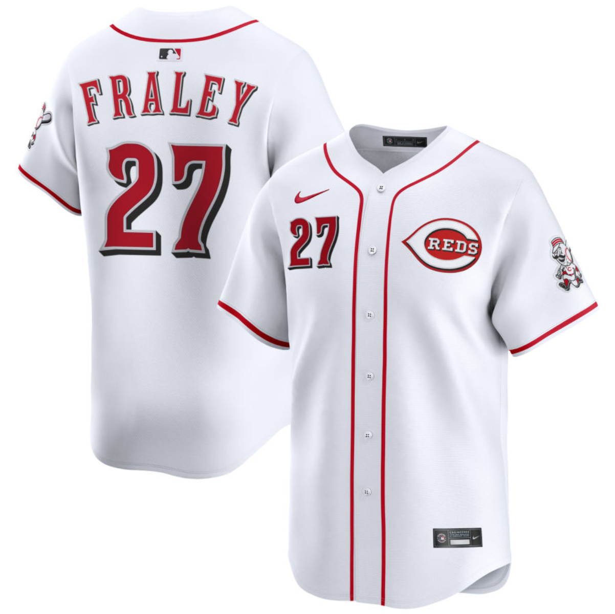 Men's Cincinnati Reds #27 Jake Fraley White Home Limited Stitched Baseball Jersey