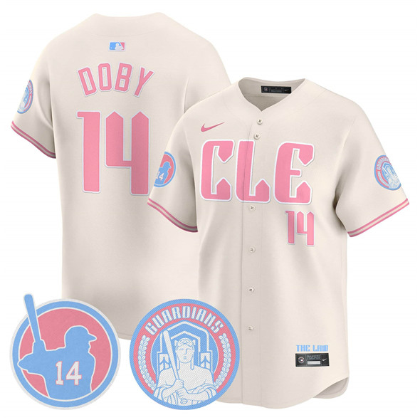 Men's Cleveland Guardians #14 Larry Doby Cream Bubblegum Pink 2025 Vapor Limited Stitched Baseball Jersey