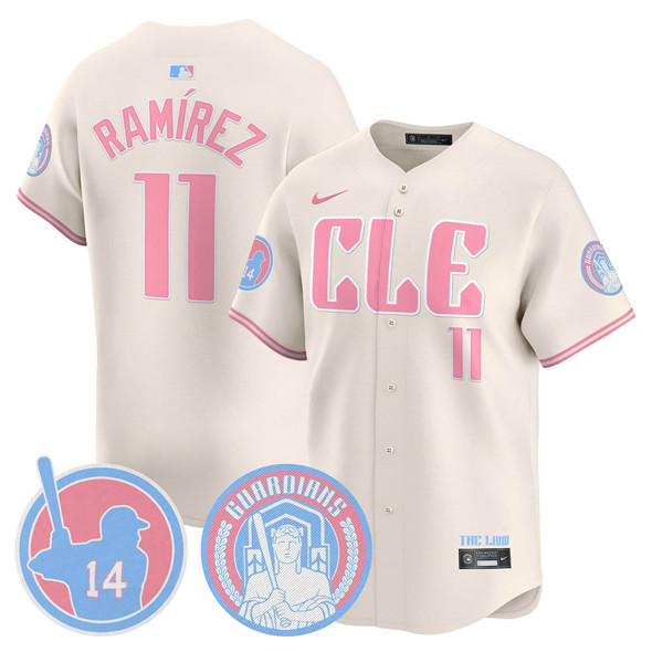 Men's Cleveland Guardians #11 José Ramírez Cream Bubblegum Pink 2025 Vapor Limited Stitched Baseball Jersey