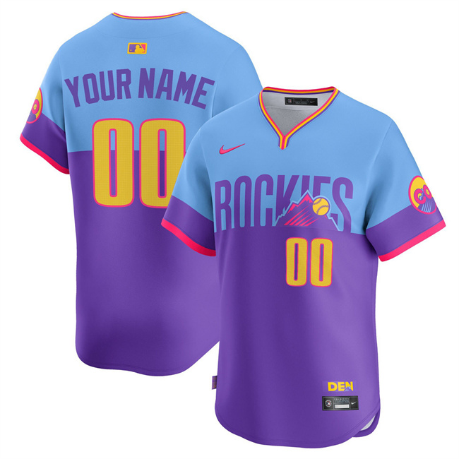 Men's Colorado Rockies ACTIVE PLAYER Custom Purple Light Blue 2025 City Connect Limited Stitched Baseball Jersey