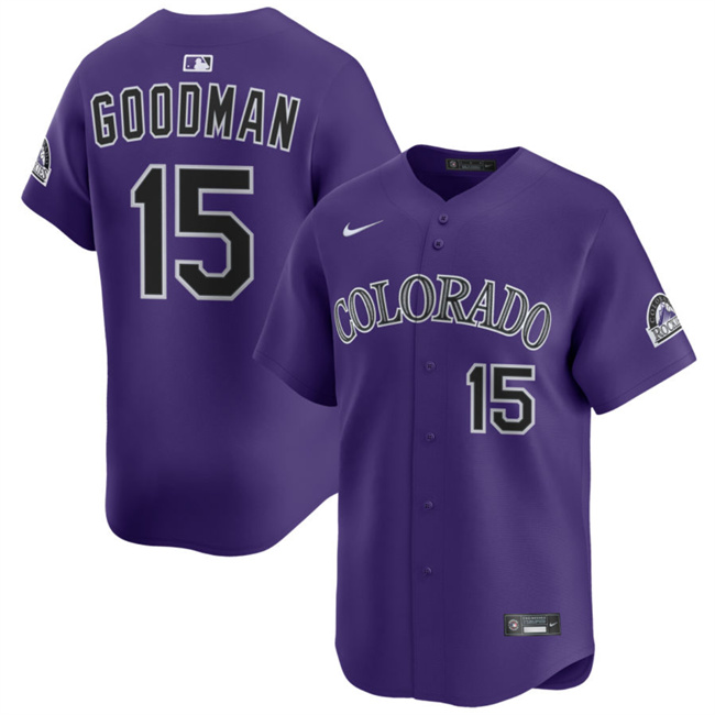 Men's Colorado Rockies #15 Hunter Goodman Purple Limited Stitched Baseball Jersey