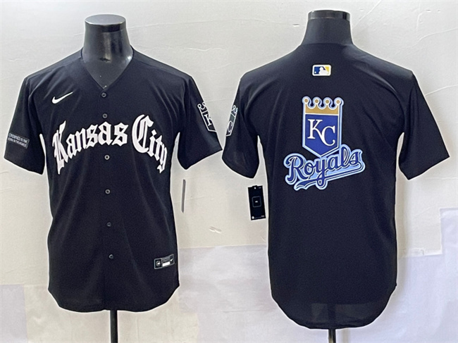 Men's Kansas City Royals Team Big Logo Black 'Gothic Crown Edition' Vapor Premier Limited Stitched Baseball  Jersey