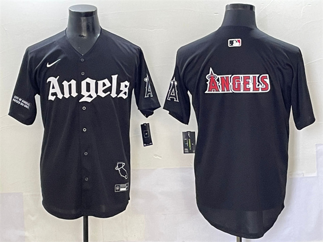 Men's Los Angeles Angels Team Big Logo Black 'Gothic Halo Edition' Vapor Limited Stitched Baseball  Jersey