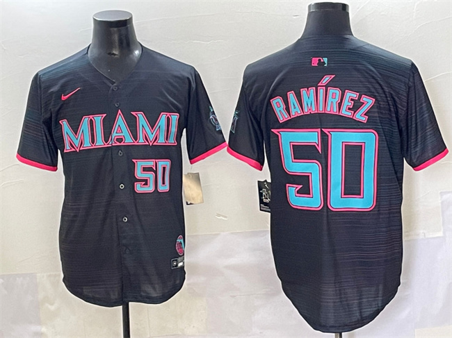 Men's Miami Marlins #50 Agustín Ramírez Black 2025 City Connect Limited Stitched Baseball Jersey