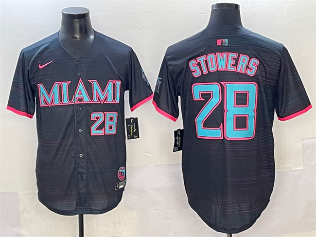 Men's Miami Marlins #28 Kyle Stowers Black 2025 City Connect Limited Stitched Baseball Jersey
