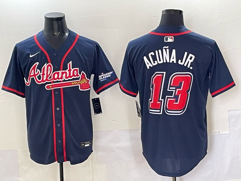 Men's Atlanta Braves #13 Ronald Acu?a Jr. Navy 2025 Speedway Classic Alternate Limited Stitched Baseball Jersey
