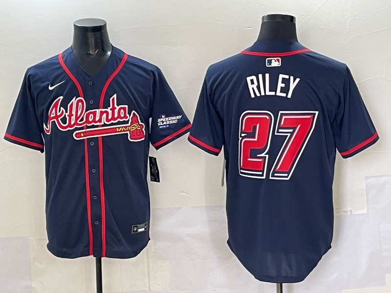 Men's Atlanta Braves #27 Austin Riley Navy 2025 Speedway Classic Alternate Limited Stitched Baseball Jersey