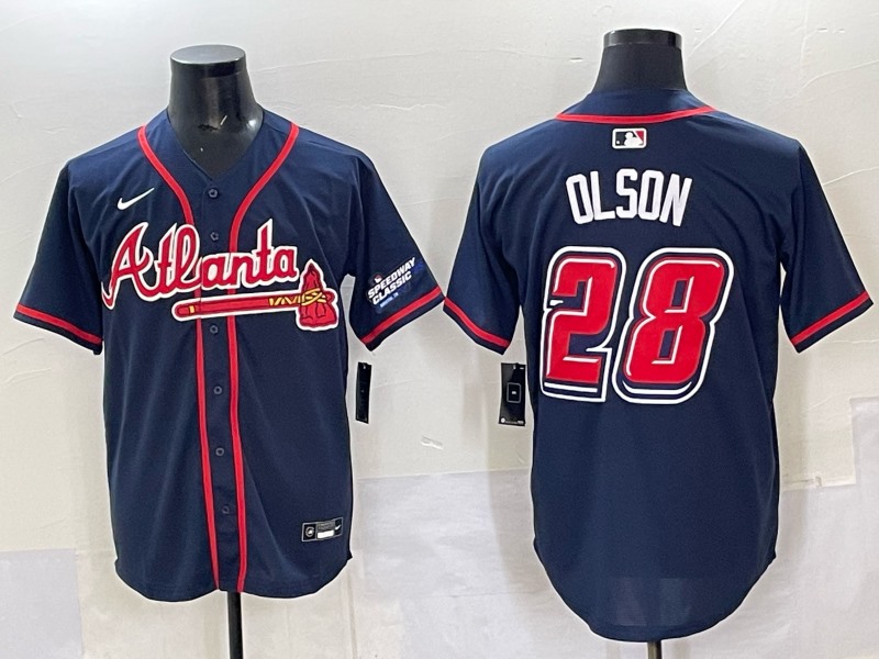 Men's Atlanta Braves #28 Matt Olson Navy 2025 Speedway Classic Alternate Limited Stitched Baseball Jersey