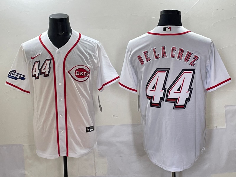 Men's Cincinnati Reds #44 Elly De La Cruz White 2025 Speedway Classic Home Limited Stitched Baseball Jersey