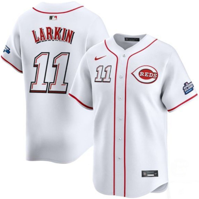 Men's Cincinnati Reds #11 Barry Larkin White 2025 Speedway Classic Home Limited Stitched Baseball Jersey