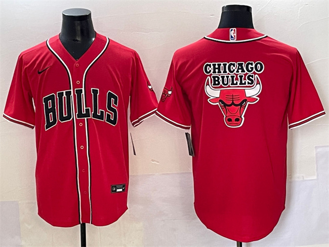 Men's Chicago Bulls Team Big Logo Red Cool Base Stitched Baseball Jersey