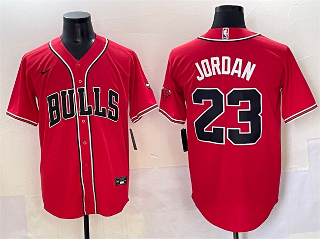 Men's Chicago Bulls #23 Michael Jordan Red Cool Base Stitched Baseball Jersey