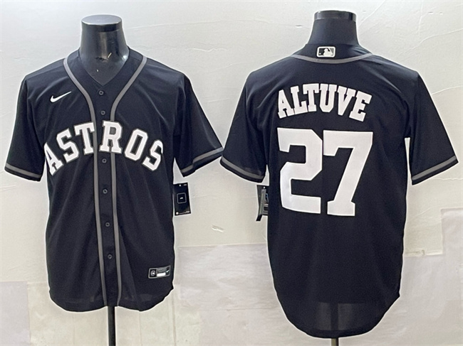 Men's Houston Astros #27 Jose Altuve Black Lights Out Limited Stitched Baseball Jersey