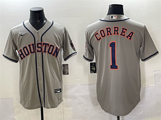 Men's Houston Astros #1 Carlos Correa Grey Cool Base Stitched Jersey