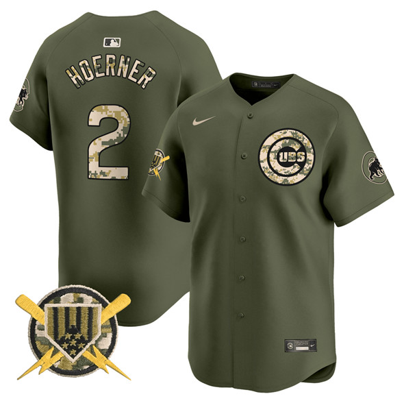 Men's Chicago Cubs #2 Nico Hoerner Green Armed Forces Day Vapor Limited Stitched Baseball Jersey