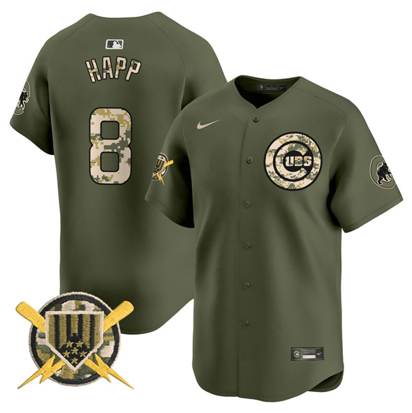 Men's Chicago Cubs #8 Lan Happ Green Armed Forces Day Vapor Limited Stitched Baseball Jersey