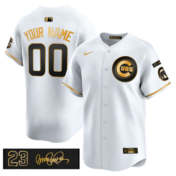 Men's Chicago Cubs Active Player Custom White Gold 'Ryne Sandberg Tribute' Vapor Limited V3 Stitched Baseball Jersey