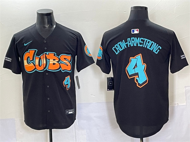 Men's Chicago Cubs #4 Pete Crow-Armstrong Black 'Graffiti North Side Edition' Vapor Premier Limited Stitched Baseball Jersey
