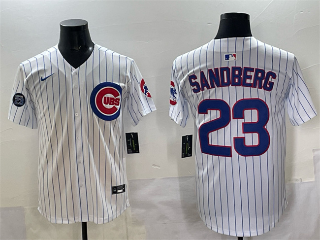 Men's Chicago Cubs #23 Ryne Sandberg White Pinstripe 'Ryne Sandberg Tribute' Vapor Limited V2 Stitched Baseball Jersey