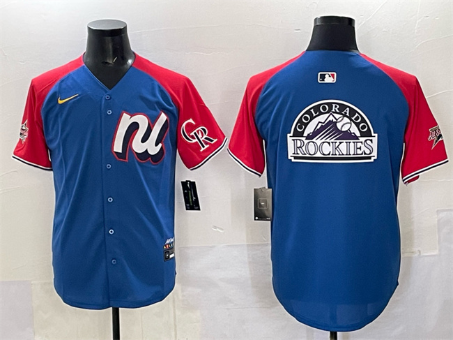 Men's National League Colorado Rockies Team Big Logo Blue Red Alternate 2025 All-Star Edition Limited Stitched Baseball Jersey
