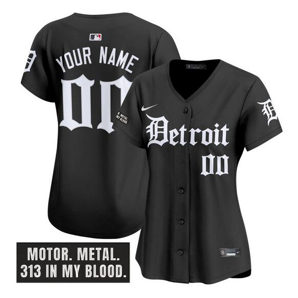 Women's Detroit Tigers ACTIVE PLAYER Custom Black 'Motor Gothic Edition' Vapor Premier Limited Stitched Baseball Jersey(Run Small)