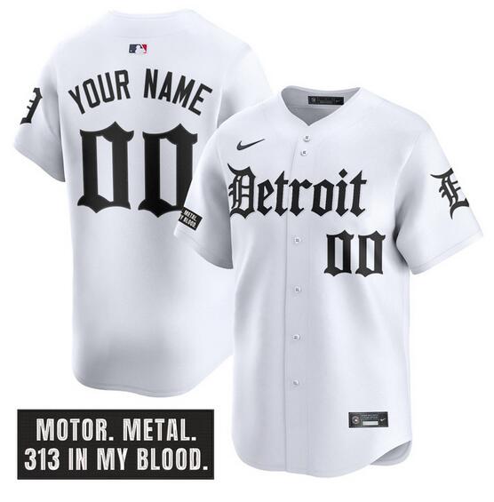 Men's Detroit Tigers ACTIVE PLAYER Custom White 'Motor Gothic Edition' Vapor Premier Limited Stitched Baseball Jersey