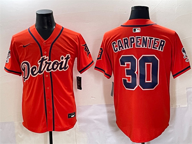 Men's Detroit Tigers #30 Kerry Carpenter Orange With Patch Vapor Premier Limited Stitched Baseball Jersey