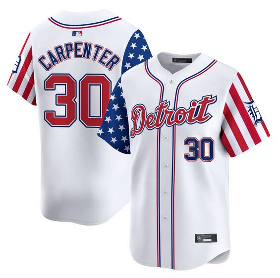 Men's Detroit Tigers #30 Kerry Carpenter White 2025 Independence Day Vapor Premier Limited Stitched Baseball Jersey