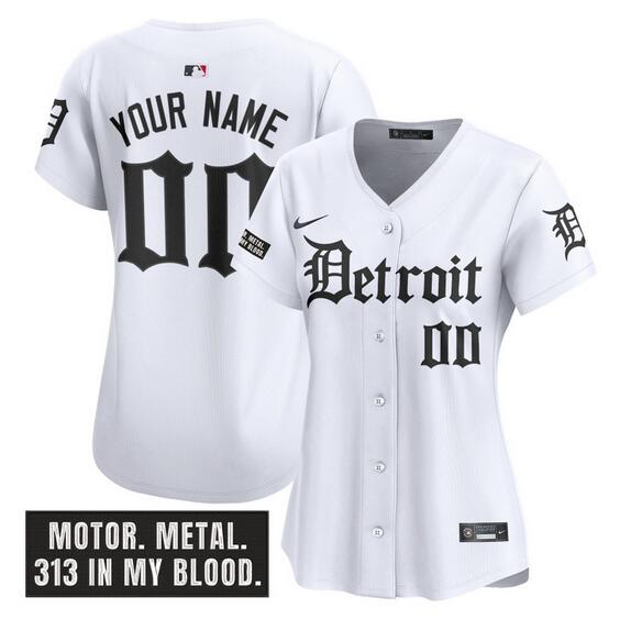 Women's Detroit Tigers ACTIVE PLAYER Custom White 'Motor Gothic Edition' Vapor Premier Limited Stitched Baseball Jersey(Run Small)