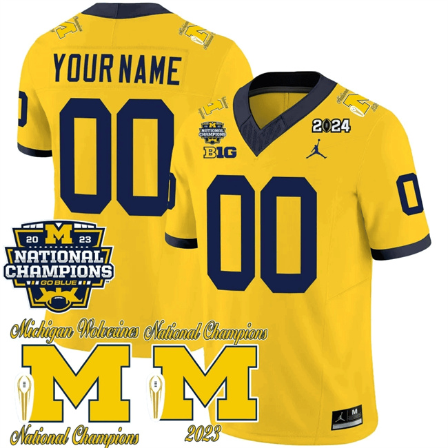 Men's Michigan Wolverines ACTIVE PLAYER Custom Yellow F.U.S.E. CFP 2023 National Champions Patch Vapor Stitched Football Jersey