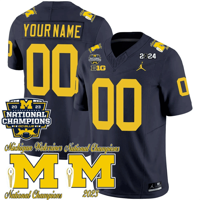 Men's Michigan Wolverines ACTIVE PLAYER Custom Navy F.U.S.E. CFP 2023 National Champions Patch Vapor Stitched Football Jersey