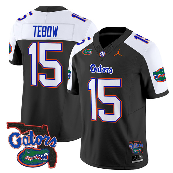 Men's Florida Gators #15 Tim Tebow Black Alternate 2024 F.U.S.E. Florida Patch Vapor Limited Stitched Football Jersey